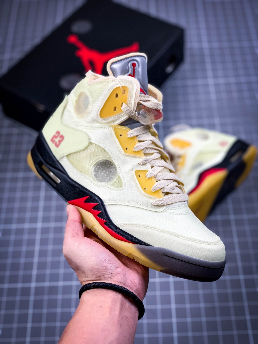 OW X AIR JORDAN 5 WHITE/FIRE RED/YELLOW