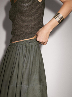 Massimo Dutti Замшевая юбка со сборкой, хаки