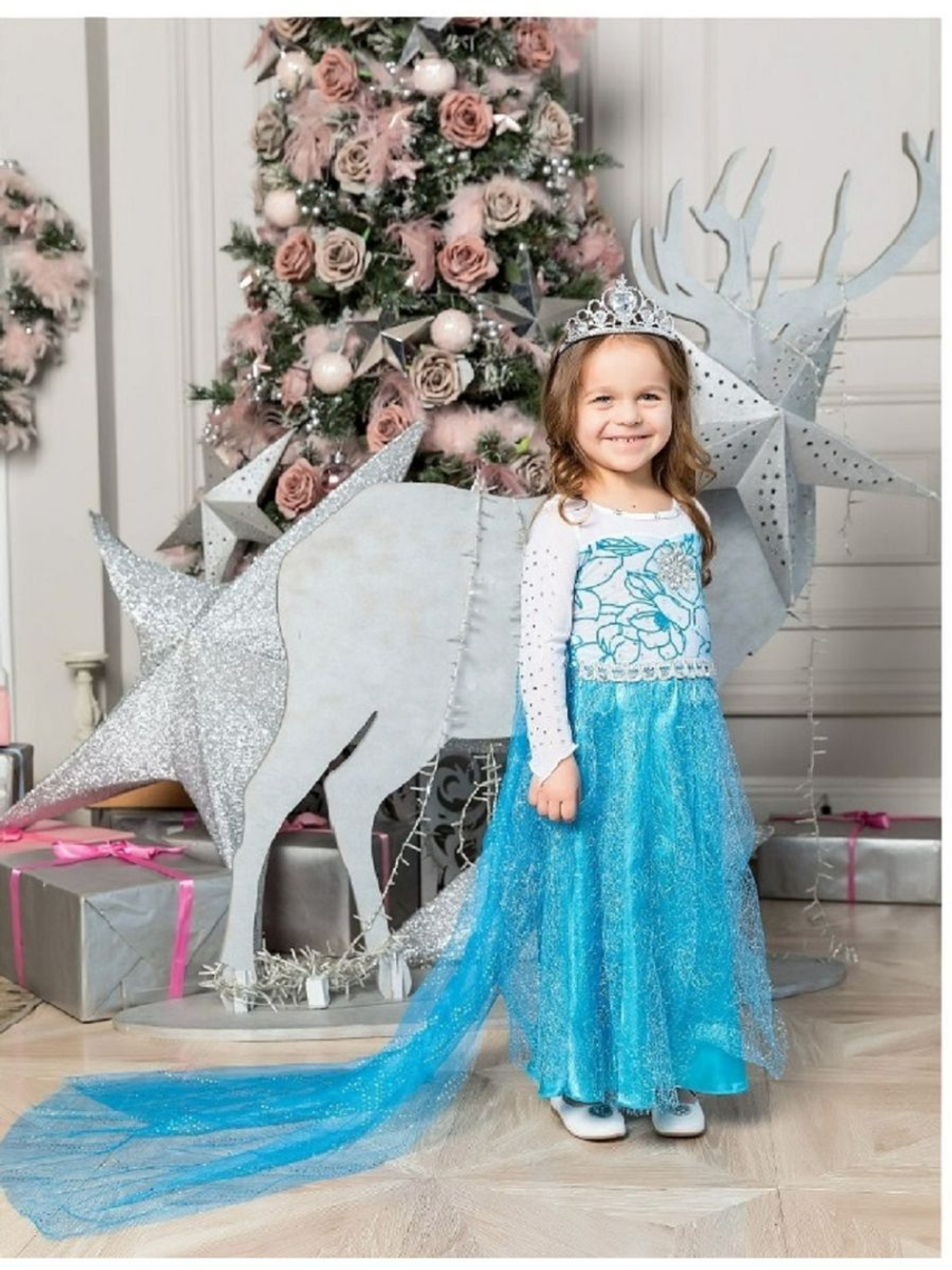 Длинное платье Эльзы на Новый год шлейф снимается