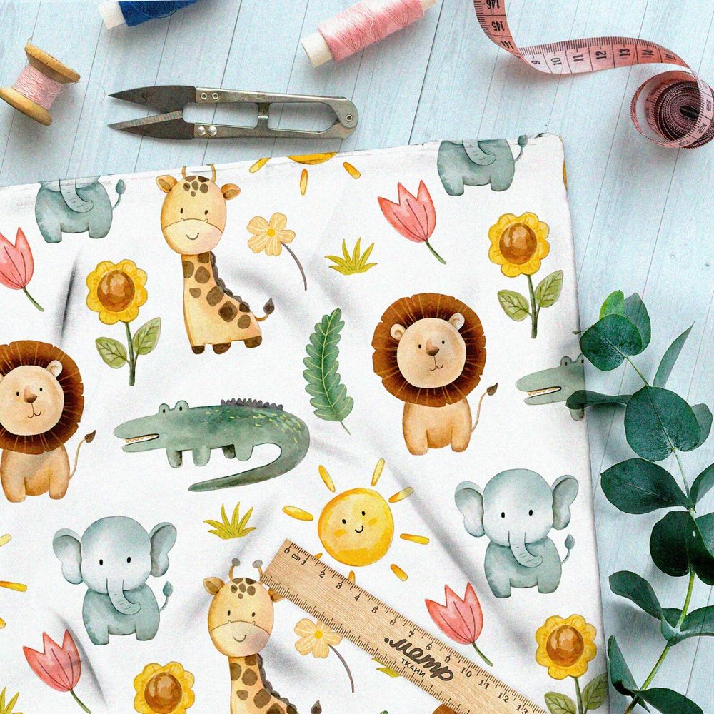 Ткань интерлок радостные животные в африке