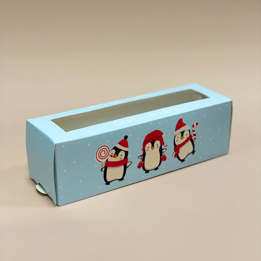 Коробка на 6 макаронс "Снежная команда", 18х5,5х5,5 см