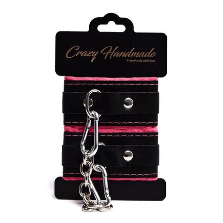 Наручники Crazy Handmade черно-розовые с мягкой подкладкой