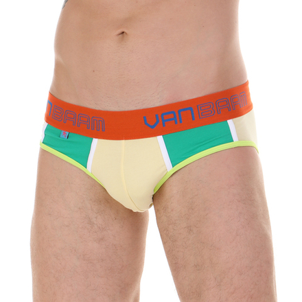 Трусы мужские брифы жёлтые с зелеными вставками Van Baam VB45191