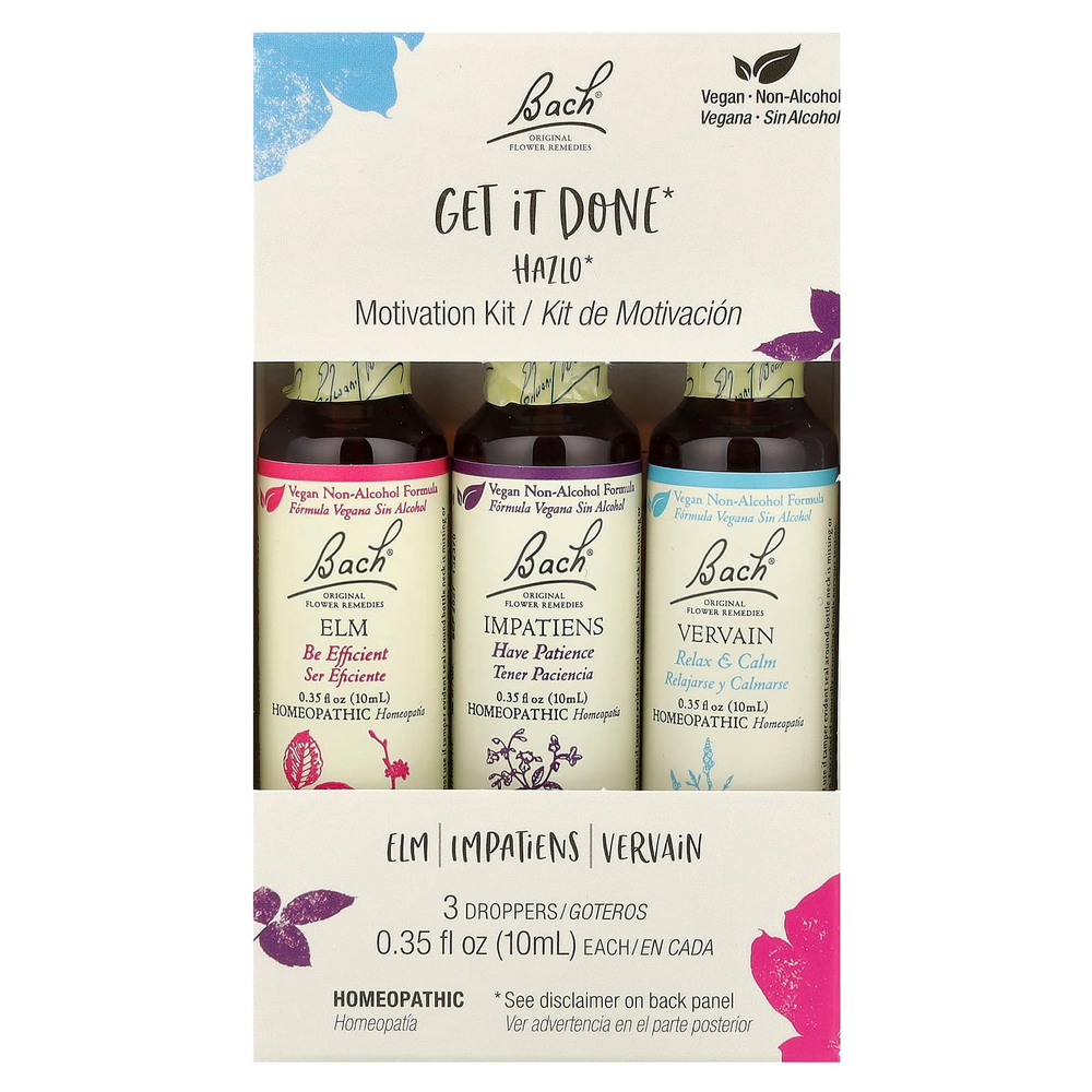 Bach, Original Flower Remedies, набор для мотивации, Get It Done, 3 пипетки, 10 мл (0,35 жидк. унц.)