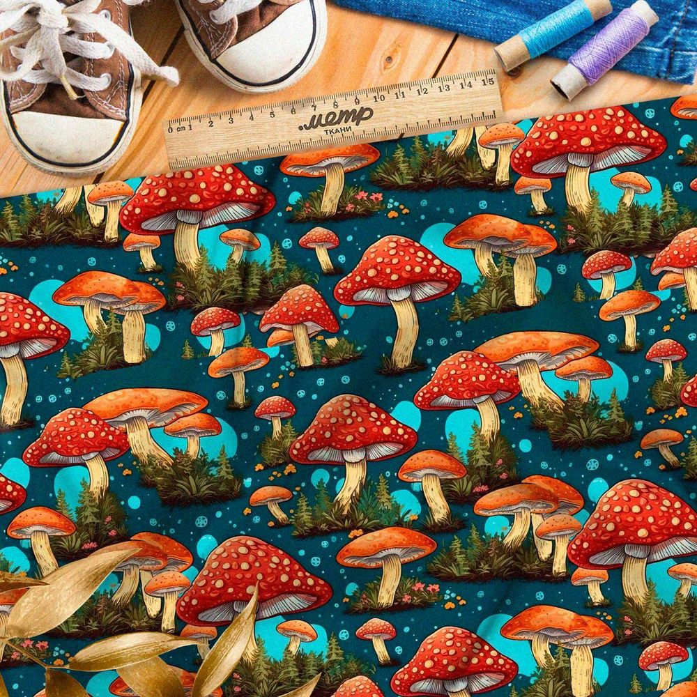 Ткань премиум мембрана грибы в сказочном лесу