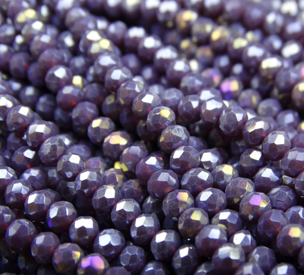 БН024ДС23 Хрустальные бусины "рондель", цвет: фиолетовый AB непрозрачный, 2х3 мм, 95-100 шт.