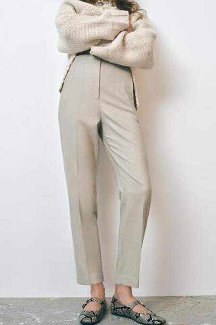 ZARA БРЮКИ HIGH-WAIST, ПЕСОЧНЫЙ
