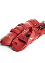 Защита голени и стопы для каратэ ARAWAZA красная (одобрено для соревнований)