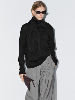 Massimo Dutti Свитер из смесовой шерсти с высоким воротником, черный