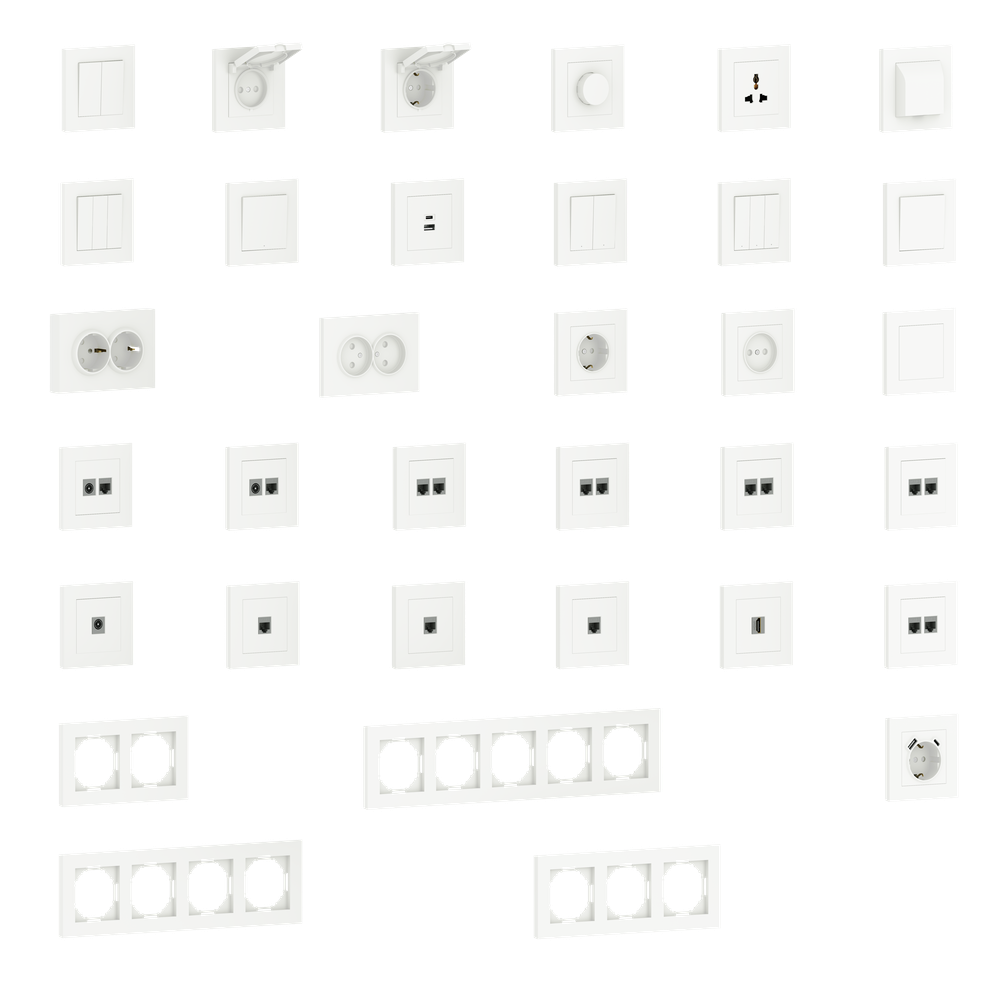 Накладка для розетки Schuko с зарядным устройством USB A+C, со шторками 16A 250В, матовый белый, серия A07