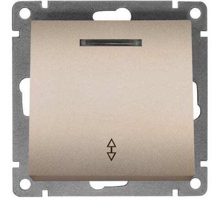 Выключатель проходной одноклавишный с подсветкой "UNIVersal" серия "Афина ", с/у, 10А, 220В, шампань