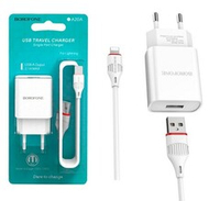 Сетевой адаптер питания BOROFONE BA20A 1USB 2.1A + кабель Lightning (белый)