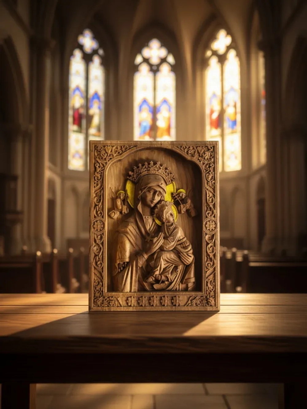 Освященная Страстная икона Божией Матери из дуба