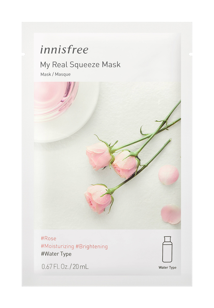 Маска для лица Innisfree My Real Squeeze EX Rose тканевая на водной основе с розовой водой 20 мл