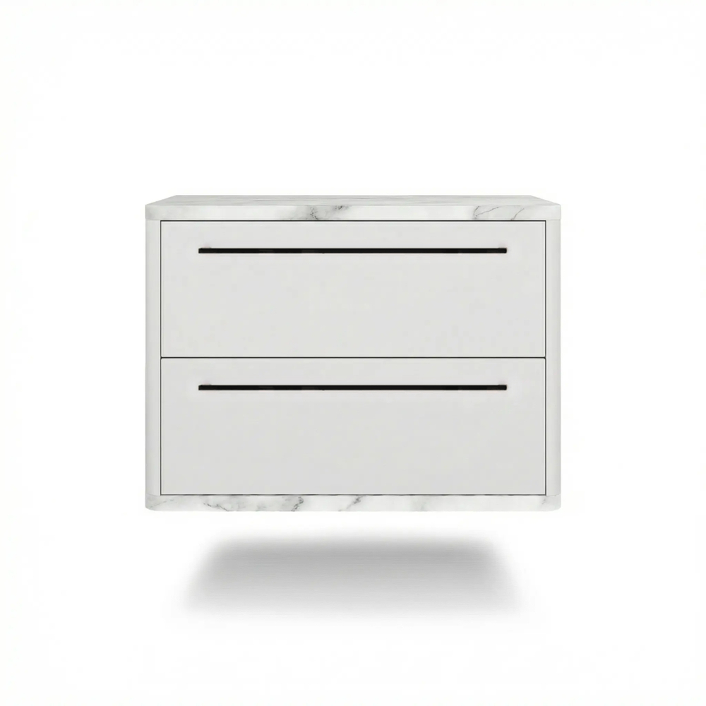 Тумба прикроватная подвесная ROYAL 5202 эко (Мрамор Каррара-р.черная)