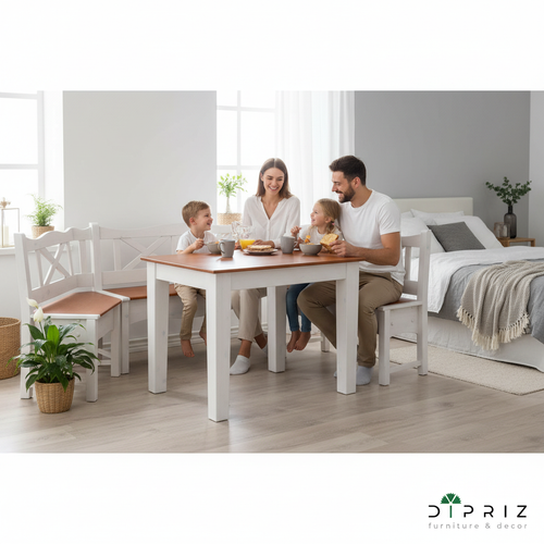 Стол обеденный и угловая скамья Ванда из массива сосны / стол