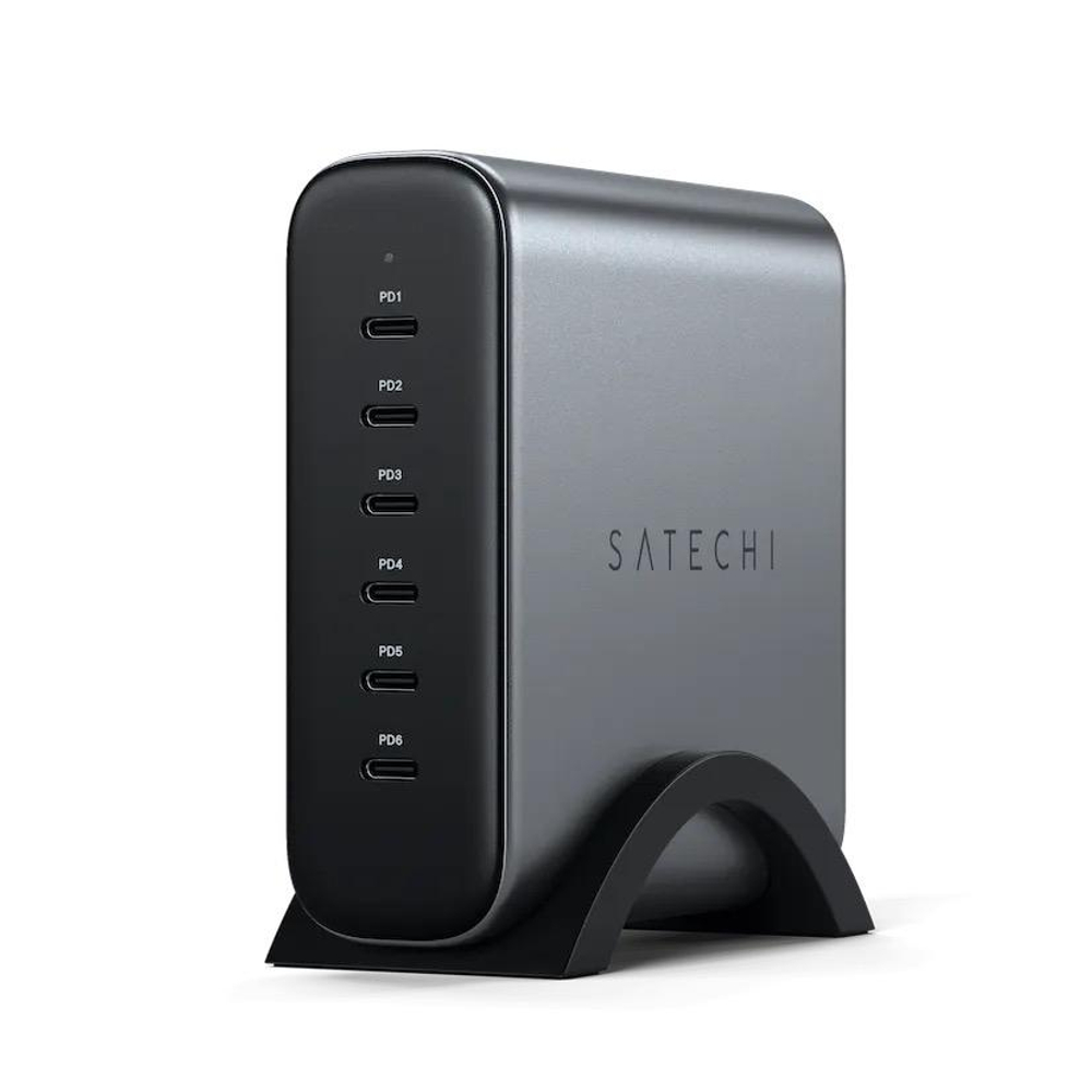 Сетевое зарядное устройство Satechi мощностью 200 Вт (6 USB-C) (GaN) Настольный многопортовый мощный адаптер питания. Есть поддержка PD 3.0, PD 3.1, QC 4+ и PPS