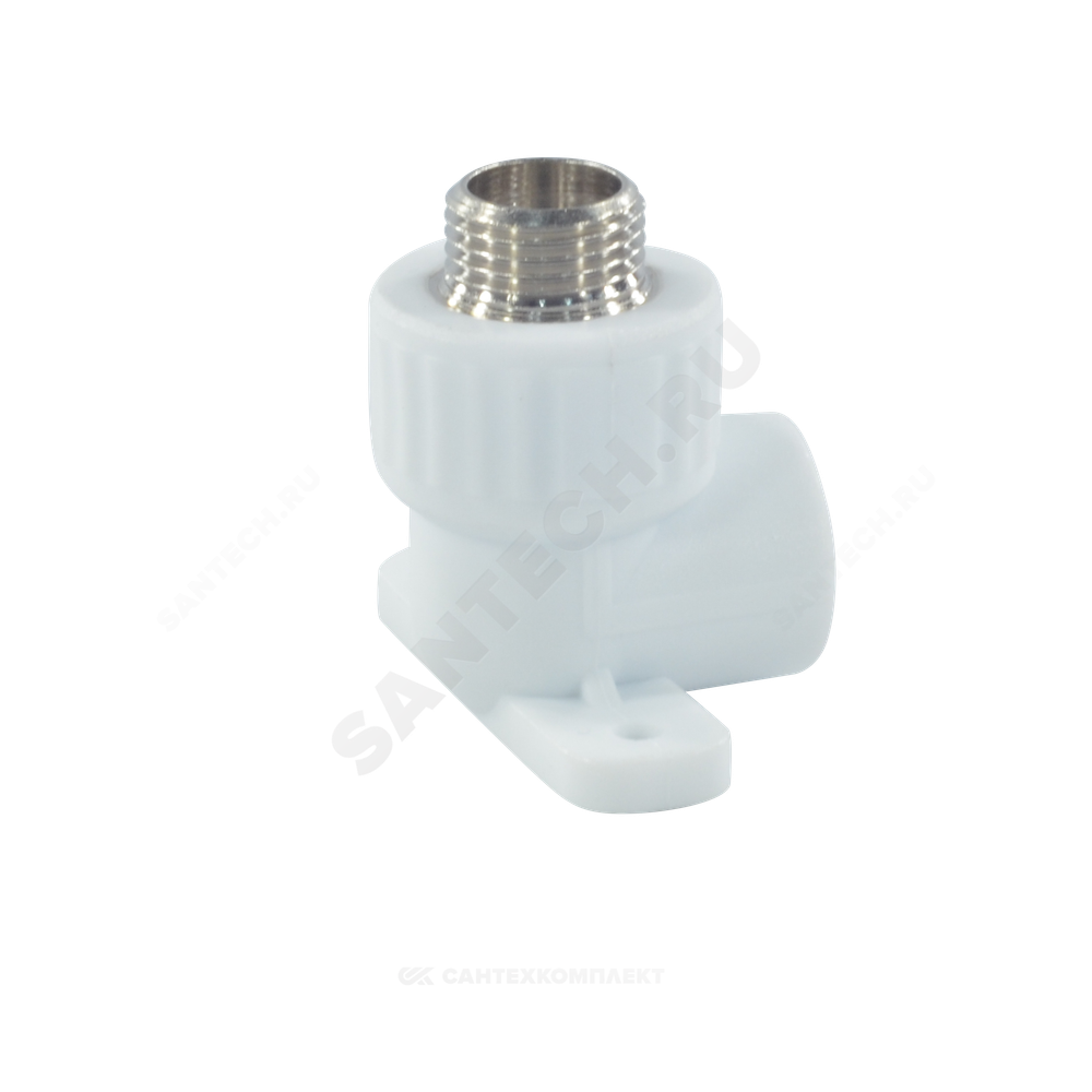 Угольник PP-R комбинированный белый Дн 20х3/4" НР с креплением VALFEX 10121120