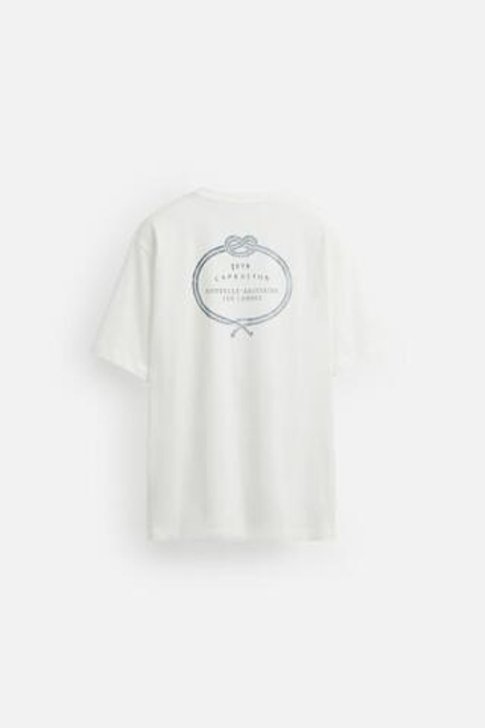 ZARA ФУТБОЛКА С КОМБИНИРОВАННОЙ ВЫШИВКОЙ, ЖЕЛТОВАТО-БЕЛЫЙ