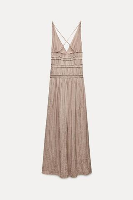 ZARA ПЛАТЬЕ МИДИ С ТЕКСТУРНЫМ УЗОРОМ, ПЫЛЬНЫЙ РОЗОВЫЙ
