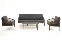 "Канны" лаунж-зона 5-местная из роупа со столом "Верона" (серый гранит), каркас алюминиевый коричневый, роуп коричневый