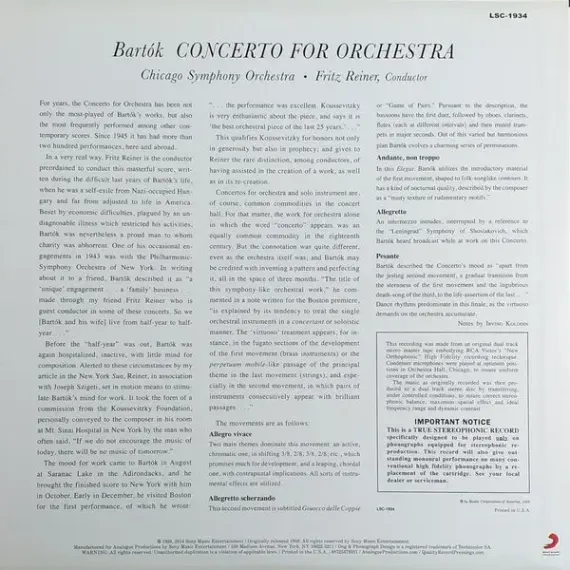 Bartok, Chicago Symphony Orchestra, Fritz Reiner - Concerto For Orchestra - (Analogue) LP