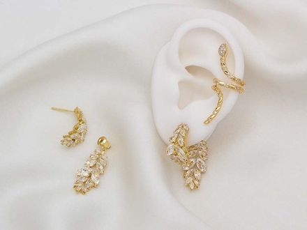 Серьги-джекеты "Веточки" 30,5мм, с кристаллами