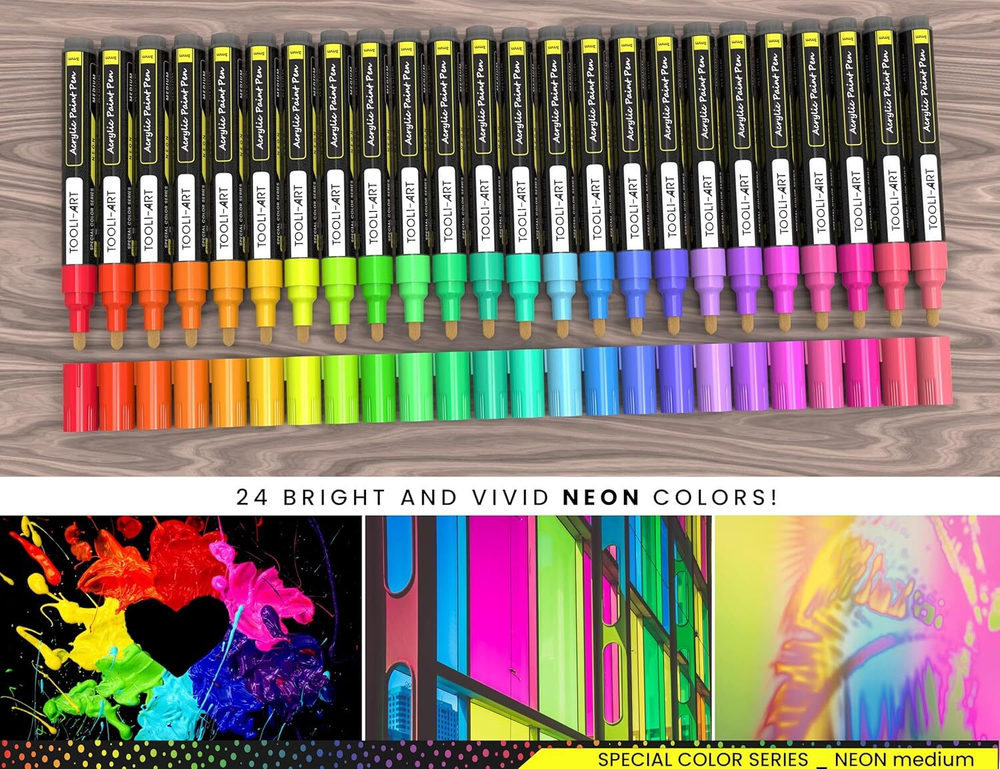 TOOLI-ART акриловые маркеры фломастеры, 24 шт., 3 мм Neon