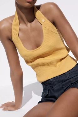 ZARA ТОП ИЗ РИФЛЕНОГО ТРИКОТАЖА, МАНДАРИНОВЫЙ