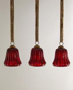 ZARA HOME НАБОР ЕЛОЧНЫХ УКРАШЕНИЙ В ВИДЕ КОЛОКОЛЬЧИКОВ (НАБОР ИЗ 3 ШТУК), КРАСНЫЙ