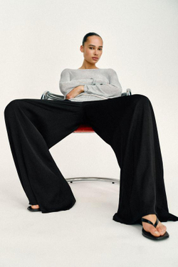 ZARA ШИРОКИЕ БРЮКИ С ВЫСОКОЙ ПОСАДКОЙ, ЧЕРНЫЙ