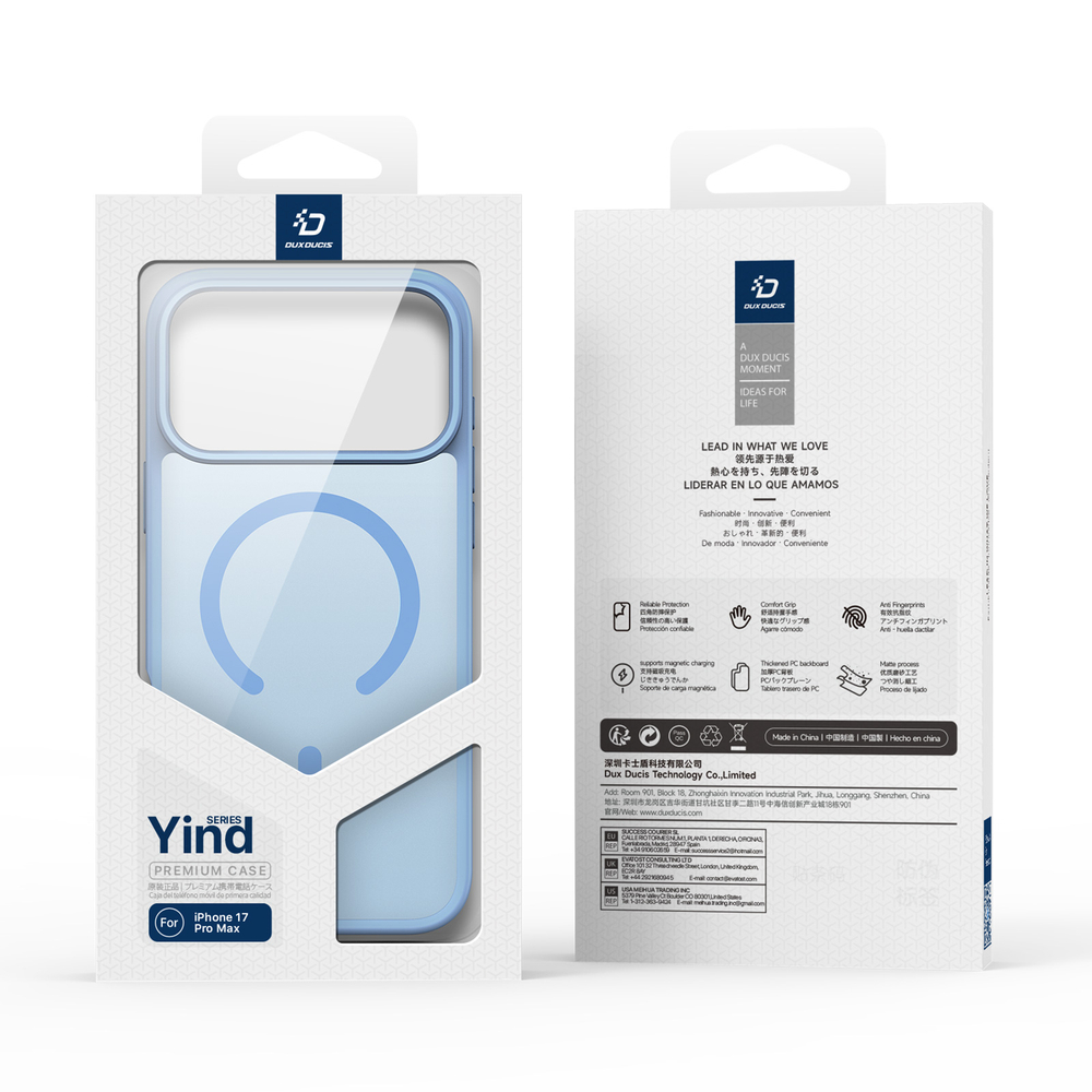 Матовый чехол светло-синего цвета с MagSafe для iPhone 17 Pro Max, серия Yind Series (Open Ring Version) от Dux Ducis