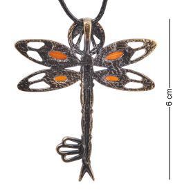 AM-4125 Подвеска «Ключик Стрекоза» (латунь, янтарь)