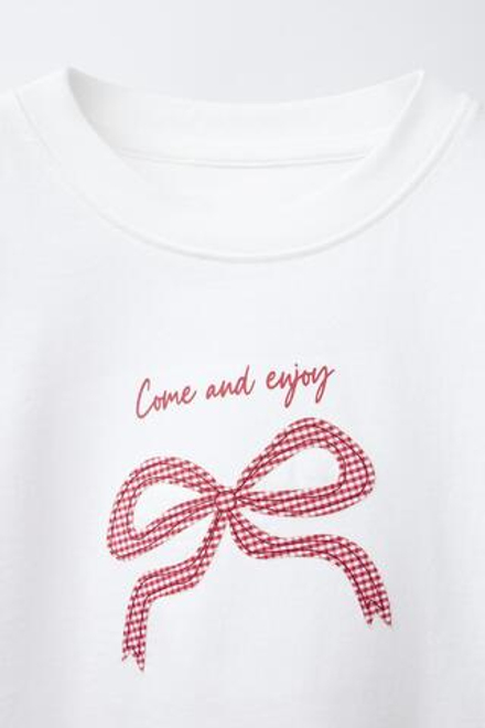 ZARA ФУТБОЛКА В КЛЕТКУ ВИШИ, БЕЛЫЙ