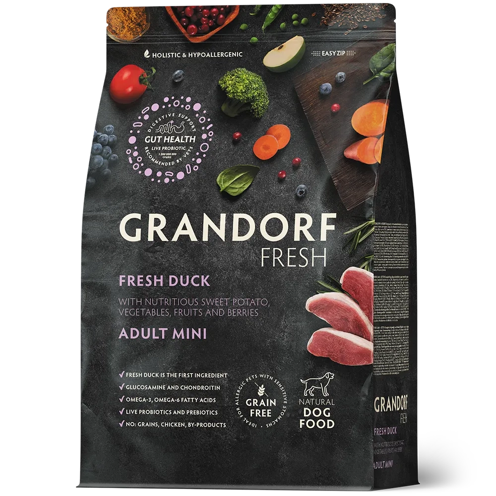 Grandorf Fresh, Fresh Duck, Adult Mini для собак мелких пород (Свежее мясо утки с бататом)