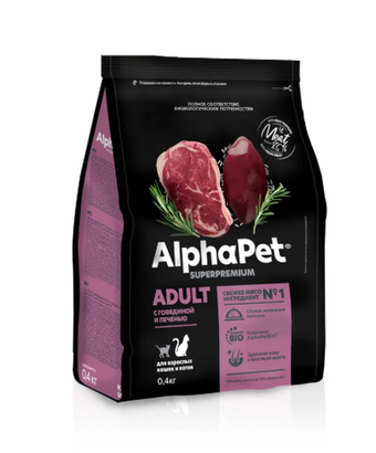 Сухой корм для взрослых кошек и котов AlphaPet Superpremium (АльфаПет) с говядиной и печенью, 7 кг