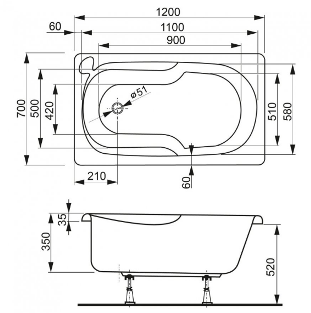 Акриловая ванна VAGNERPLAST NIKE 120x70