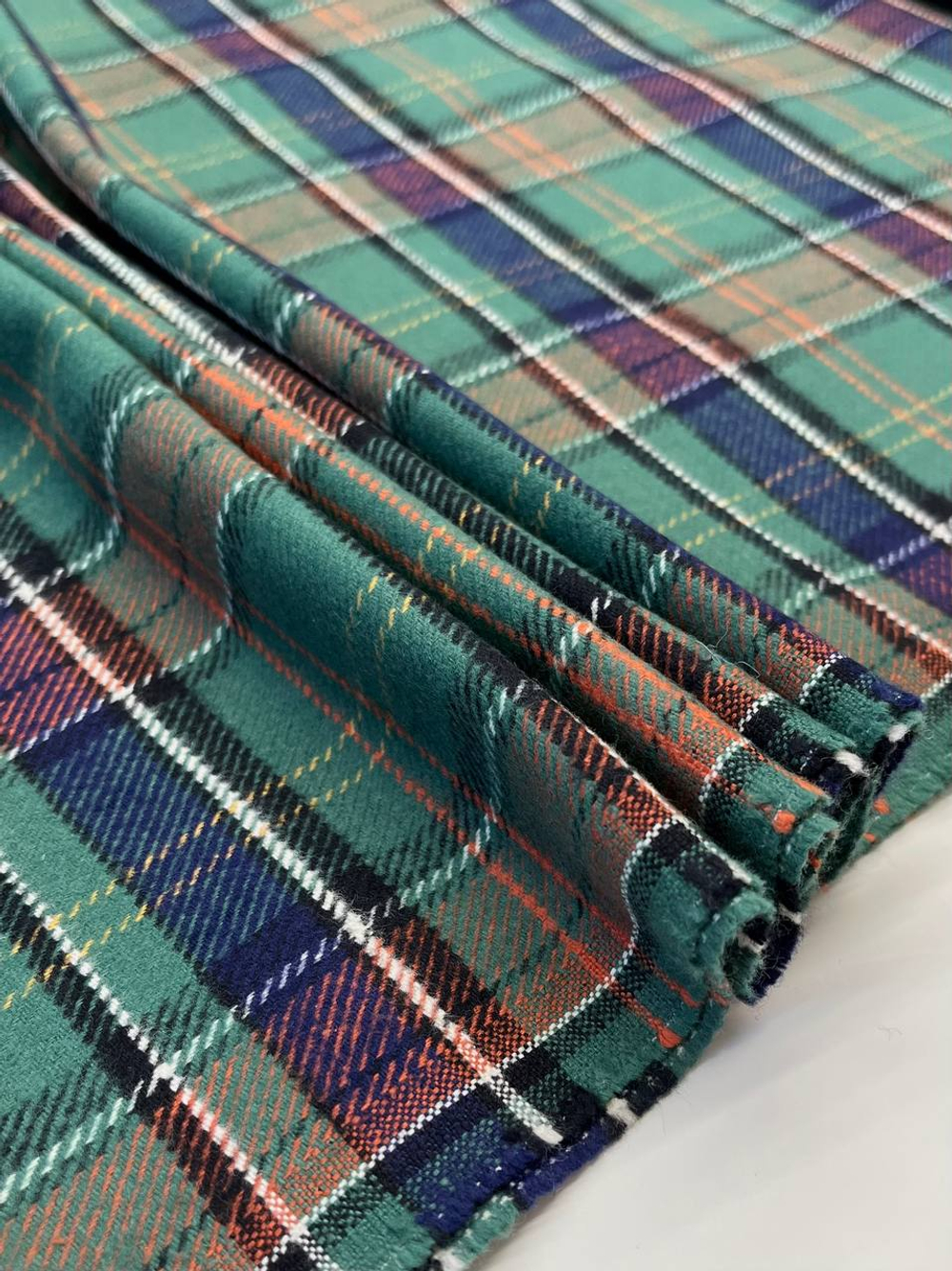 Хлопок фланель Grandi & Rubinelli зеленый в сине-оранжевую клетку