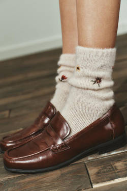 ZARA НОСКИ С ЦВЕТОЧНОЙ ВЫШИВКОЙ, ЭКРЮ