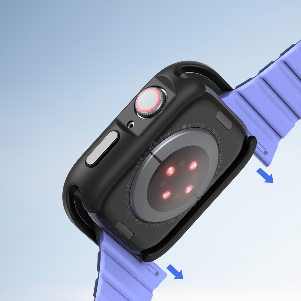 Чехол-бампер для часов Apple Watch серия 10, размер 42мм, черный цвет с красной вставкой (Black/Red) от Dux Ducis, серия Bamo Series