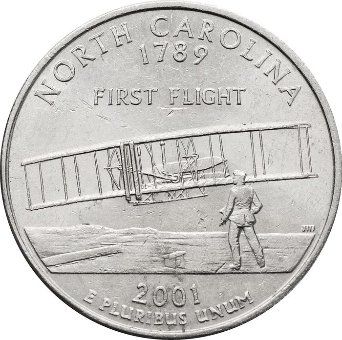 25 центов (1/4 доллара, квотер) 2001 США «Штат Северная Каролина» (P) 