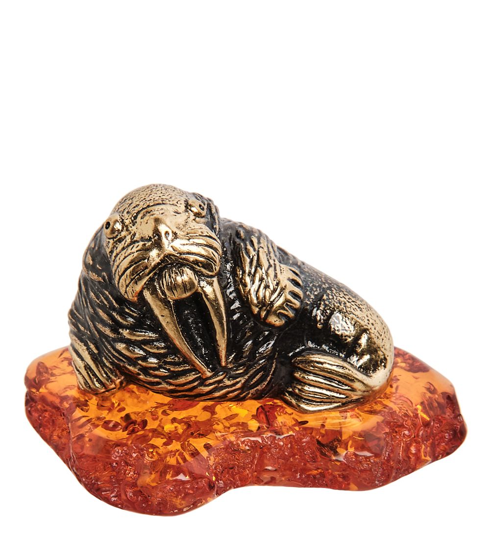 Народные промыслы AM-1393 Фигурка «Морж» (латунь, янтарь)