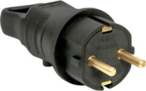 Вилка угловая каучуковая с кольцом 230В 2P+PE 16A IP44 черная