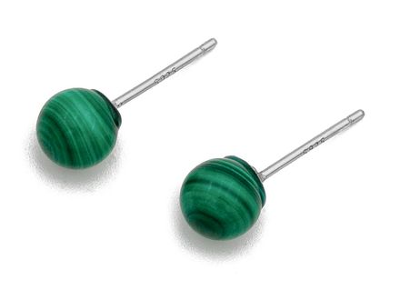 Серьги-гвоздики "Малахитовый Шарик" 6,5мм