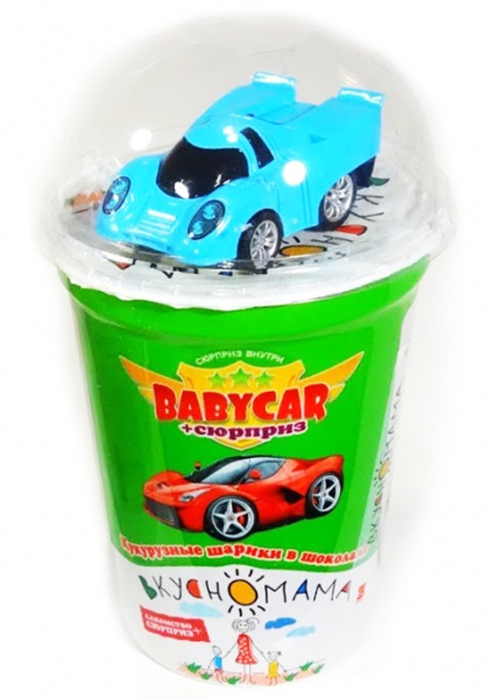 Кукурузные шарики в молочной кондитерской глазури с игрушкой "Babycar-Сюрприз" 30г*16шт