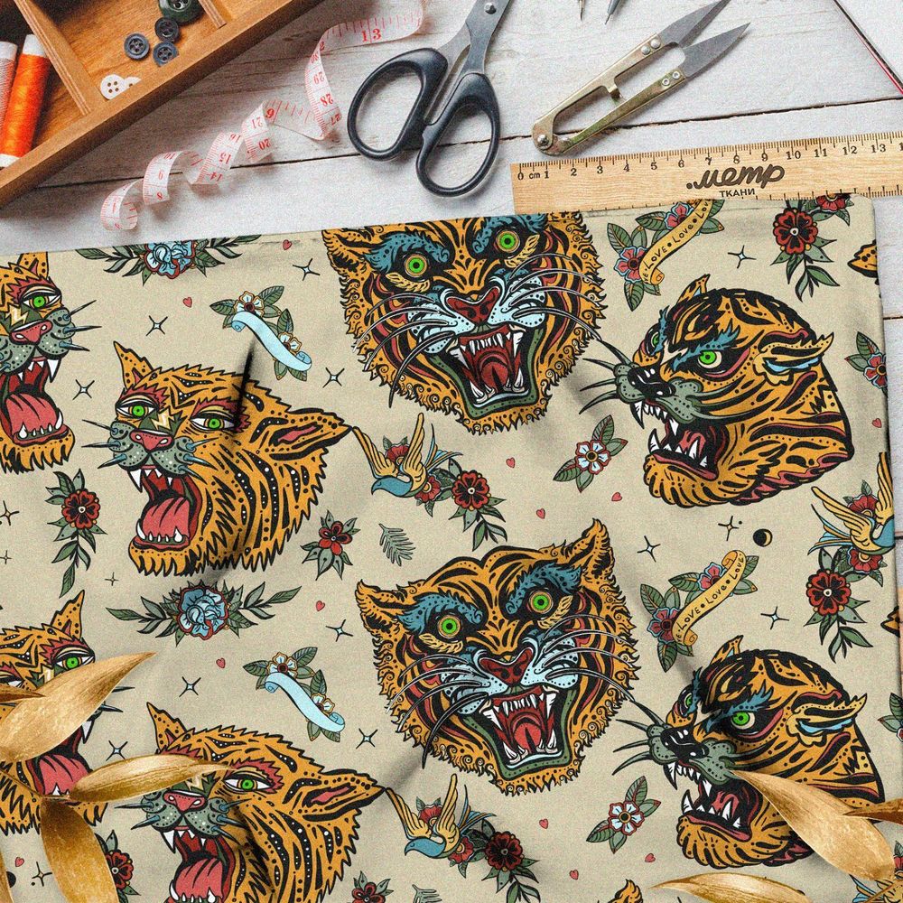 Ткань кулирная гладь опасные тигры