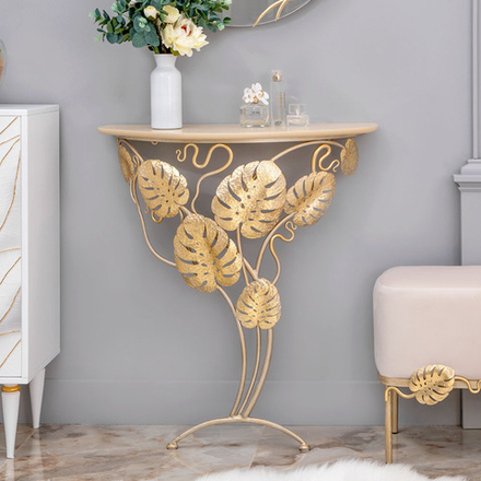 Консоль Monstera Deliciosa Wood (Монстера) Айвори Мраморное золото