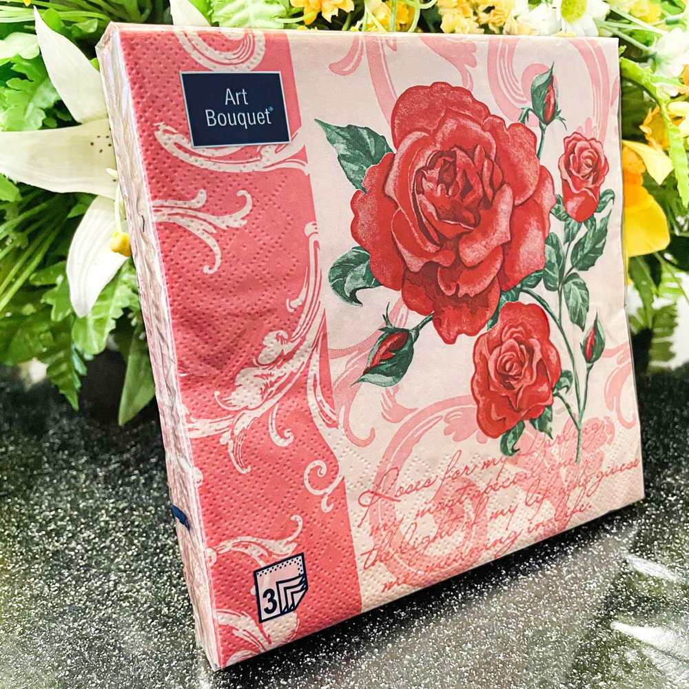 РОМАНТИЧЕСКИЕ РОЗЫ НА РОЗОВОМ Салфетки 20л Bouquet Original, 2-х слойные *12шт