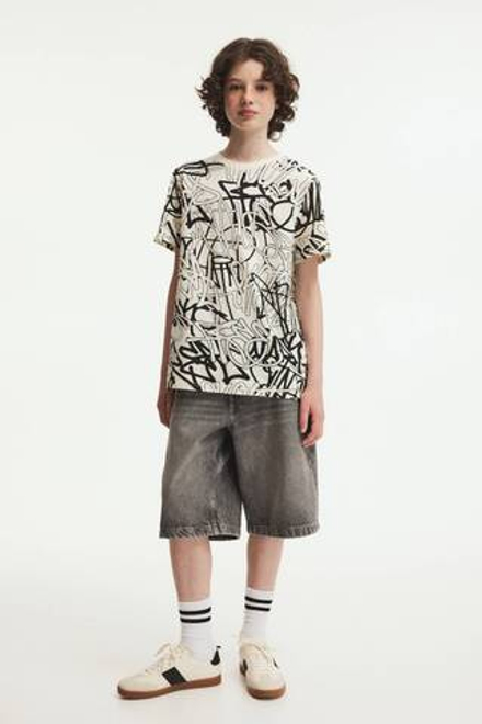 H&M Футболка из хлопка с принтом, белый