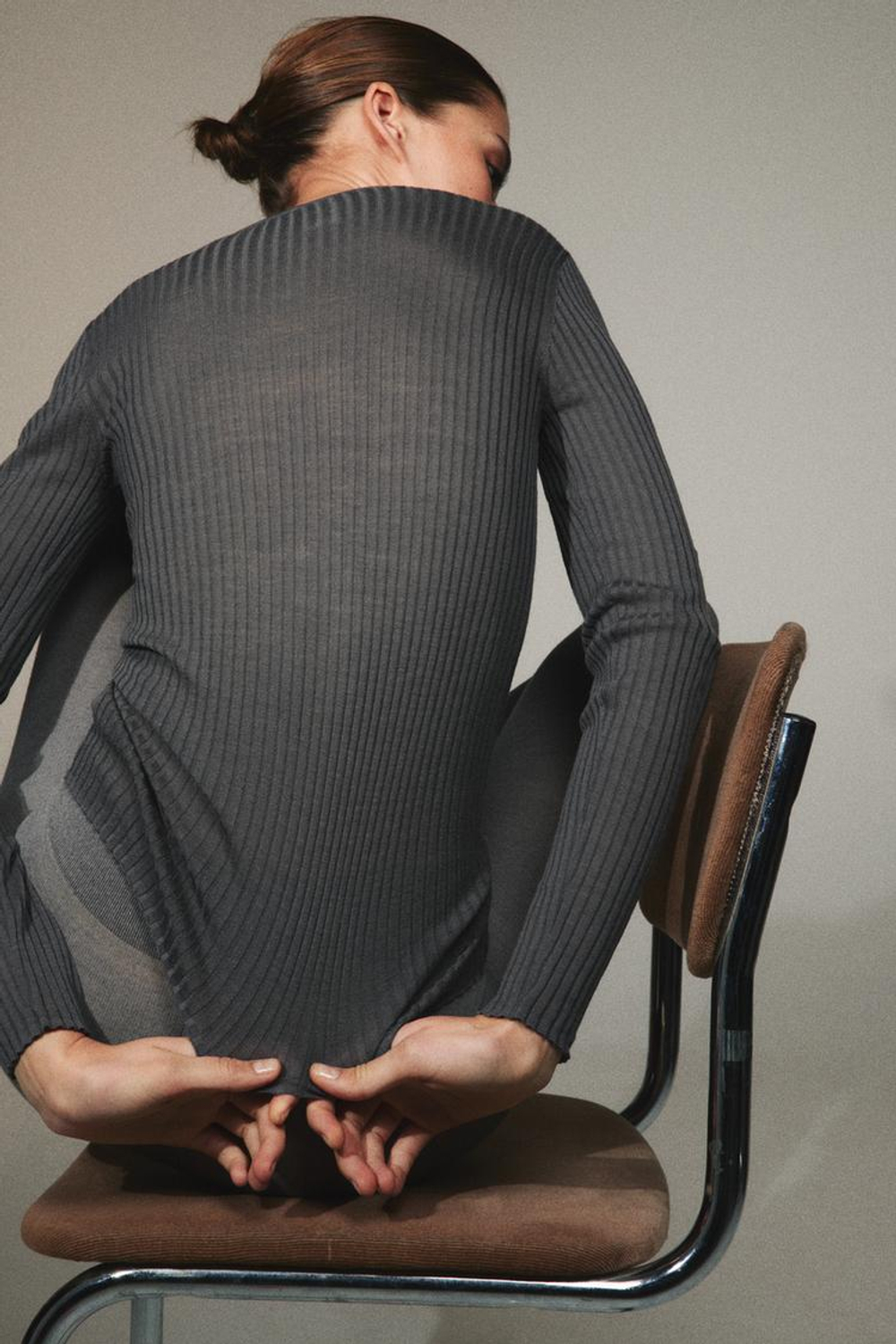 ZARA ТОП В РУБЧИК ИЗ 100% ШЕРСТИ, СЕРЫЙ